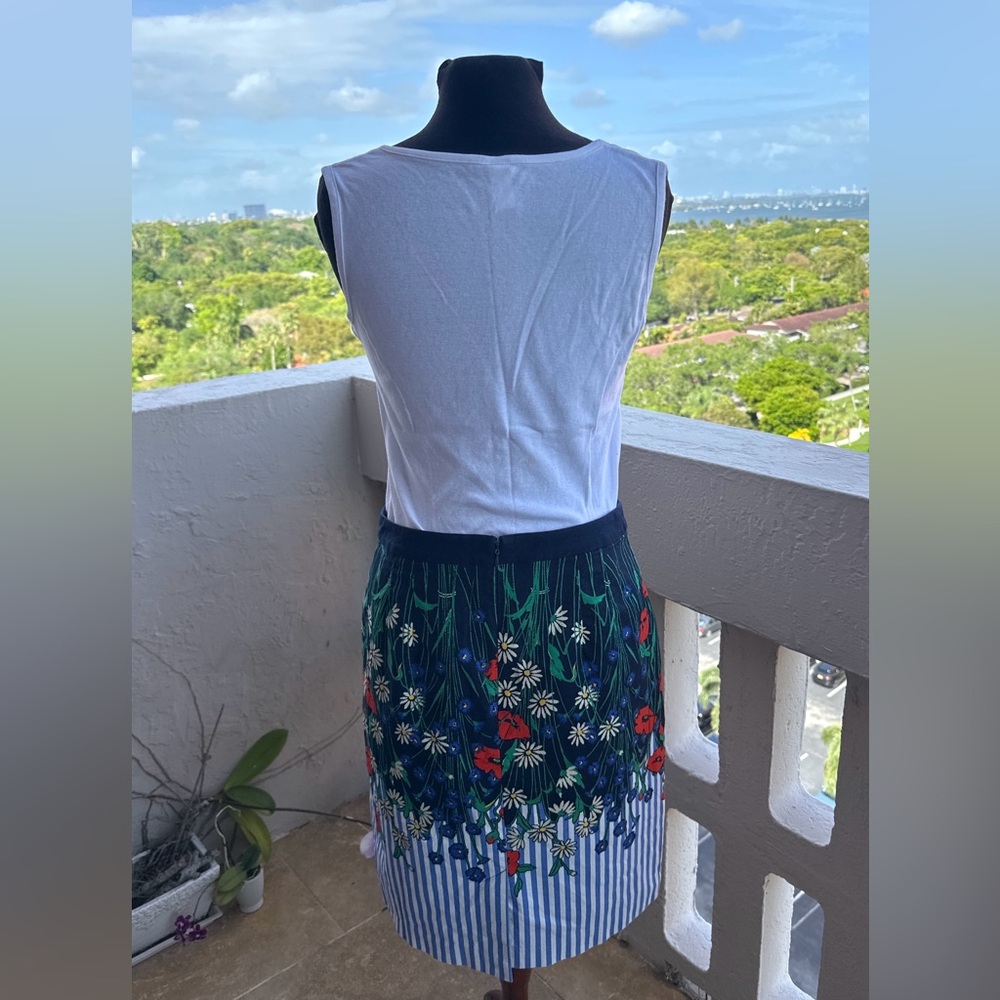 Anthropologie Floral Stripe Skirt | Coastal European Summer Chic | Size 8 - Picture 3 of 10